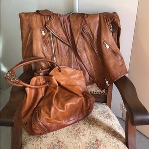 Cole Haan cognac brown distressed leather hobo
